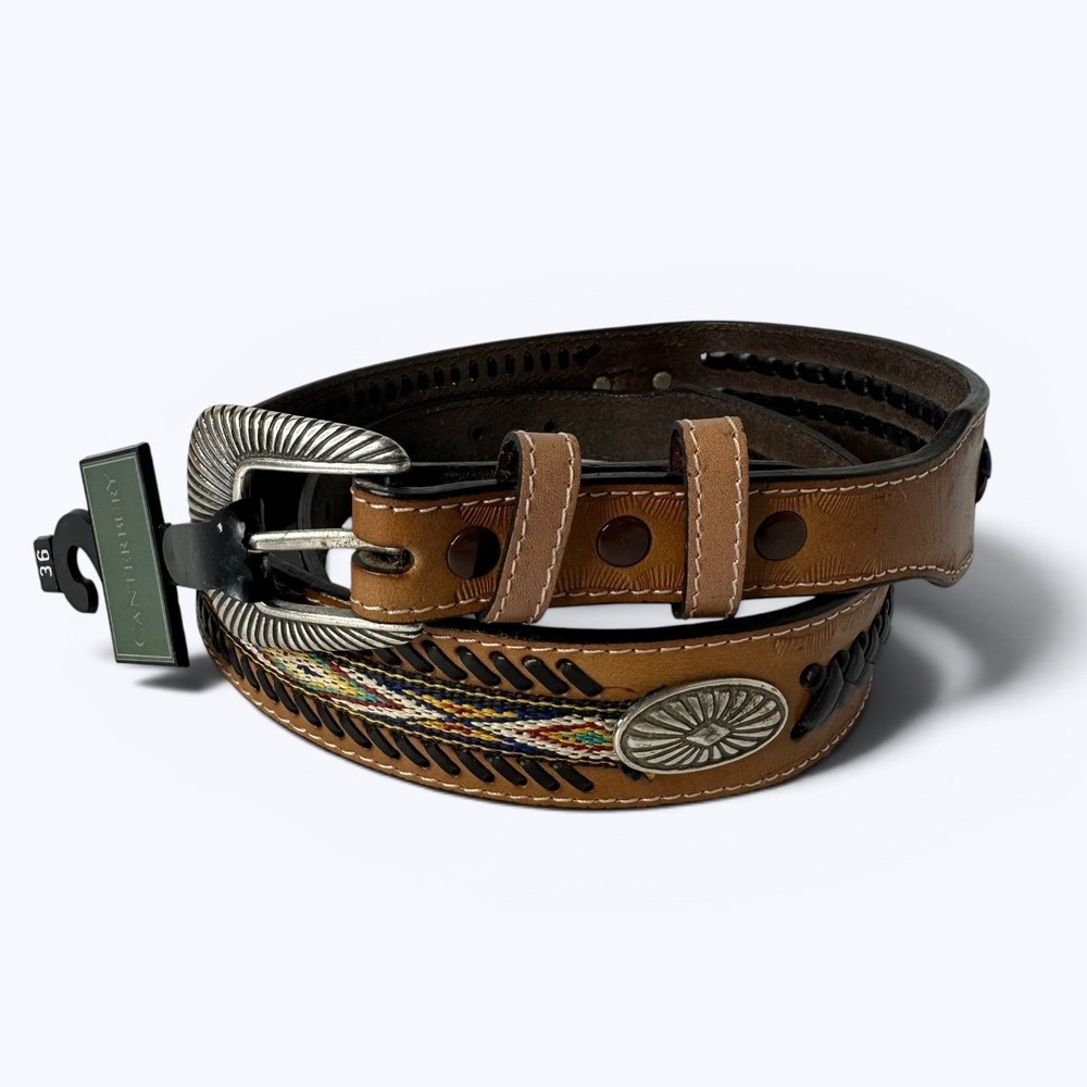 Canterbury Western Belt Medallion Braided Embroidered Boho Cowboy NEW Sz 36
